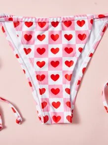 Heart Print Triangle Tie Side Summer Beach Bikini Set - Multicolor - View 6