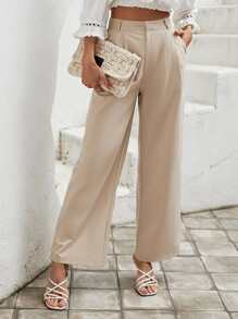 SHEIN LUNE 素色高腰西裝褲 - 杏色 - 查看 1