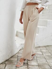 SHEIN LUNE 素色高腰西裝褲 - 杏色 - 查看 3