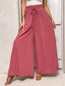 SHEIN LUNE 腰部抽繩闊腿褲 - 藕粉色 - 查看 3
