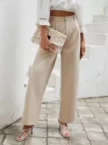 SHEIN LUNE 素色高腰西裝褲 - 杏色 - 查看 6