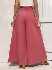 SHEIN LUNE 腰部抽繩闊腿褲 - 藕粉色 - 查看 2