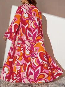 Plus Allover Print Kimono Without Bikini - Multicolor - View 2