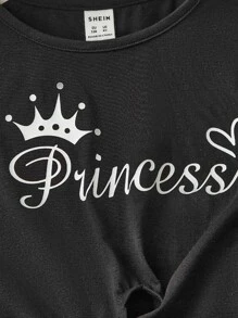 SHEIN 女孩字母圖案T恤和豹紋印花短褲 - 彩色 - 查看 3