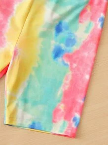 SHEIN 青少年女孩字母圖形t恤和水洗印花休閒短褲 - 彩色 - 查看 3