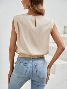 SHEIN LUNE Blusa de cuello redondo bajo con nudo - Albaricoque - Ver 2