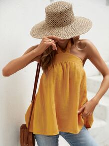 SHEIN VCAY Top halter unicolor de espalda abierta - Amarillo - Ver 3