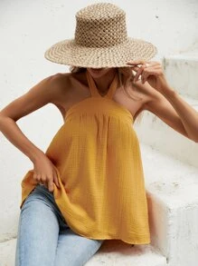 SHEIN VCAY Top halter unicolor de espalda abierta - Amarillo - Ver 5