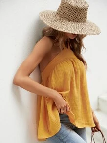 SHEIN VCAY Top halter unicolor de espalda abierta - Amarillo - Ver 6