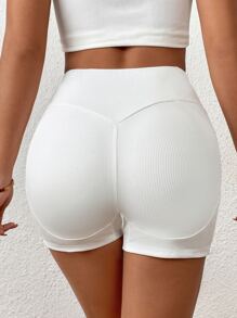 SHEIN Essnce Shorts biker unicolor cintura tejido de canalé - Blanco - Ver 1