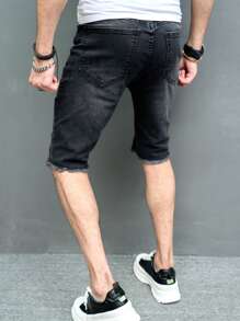 Manfinity LEGND Nam Quần short Denim Bông Rách Trang trí thô bị sờn - Màu xám đen - Xem 2