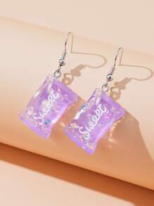 Letter Decor Candy Drop Earrings - Purple - View 1
