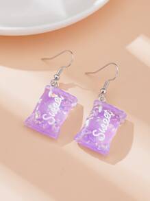 Letter Decor Candy Drop Earrings - Purple - View 2