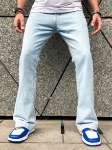 Manfinity Men Slant Pocket Straight Leg Jeans - Light Wash - View 6