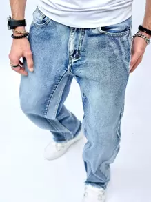 Chillumni 男士棉斜口袋直筒牛仔褲 - 淺色水洗藍 - 查看 6