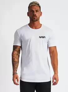 Manfinity Sport Corelite Camiseta básica de hombre con estampado gráfico de letras, tipo novio, para hacer ejercicio