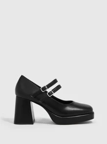 Giày cao gót Nữ Khóa màu trơn Mary Jane Thanh lịch - màu đen - Xem 5