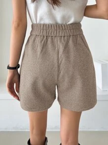 DAZY Solid Plicated Detail Slant Pocket Wide Leg Shorts - Beige - View 2