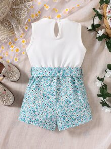 Baby Ditsy Floral & Heart Print Romper - Multicolor - View 2