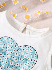 Baby Ditsy Floral & Heart Print Romper - Multicolor - View 4