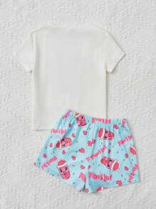 SHEIN Tween Girl Letter & Cartoon Graphic PJ Set - Multicolor - View 2