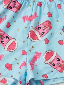 SHEIN Tween Girl Letter & Cartoon Graphic PJ Set - Multicolor - View 4