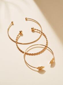 3pcs Leaf Decor Cuff Bangle - Yellow Gold - View 2