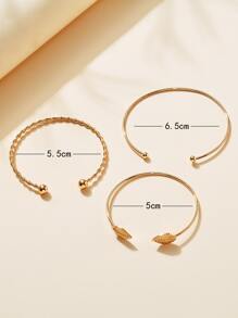3pcs Leaf Decor Cuff Bangle - Yellow Gold - View 3