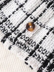 Bebé Camiseta ribete con fruncido & Falda con estampado de cuadros - Blanco y Negro - Ver 5