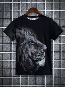 SHEIN Tween Boy Casual 3D Print Round Neck Pullover T-Shirt - Black - View 6