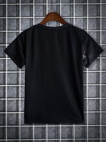 SHEIN Tween Boy Casual 3D Print Round Neck Pullover T-Shirt - Black - View 2