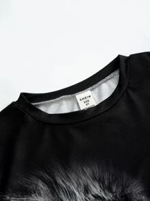 SHEIN Tween Boy Casual 3D Print Round Neck Pullover T-Shirt - Black - View 5