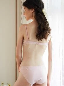 Solid Ruched Bust Seamless Lingerie Set - Baby Pink - View 2
