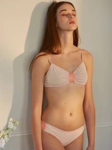 Solid Ruched Bust Seamless Lingerie Set - Baby Pink - View 3