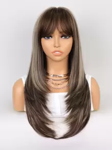 Peluca sintética larga y recta con flequillo - Multicolor - Ver 1