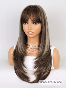 Peluca sintética larga y recta con flequillo - Multicolor - Ver 2