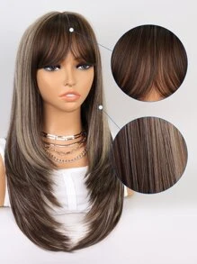 Peluca sintética larga y recta con flequillo - Multicolor - Ver 5