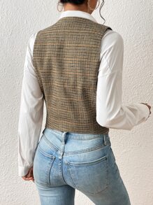 SHEIN Essnce Plaid Single Breasted Vest Blazer - Khaki - View 2