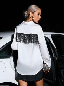 SHEIN BAE Fringe Trim Button Front Shirt - White - View 1