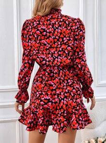 SHEIN Clasi Allover Print Flounce Sleeve Ruffle Hem Dress - Multicolor - View 2