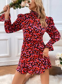 SHEIN Clasi Allover Print Flounce Sleeve Ruffle Hem Dress - Multicolor - View 5