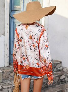 SHEIN VCAY Floral Print Button Front Shirt - Multicolor - View 2