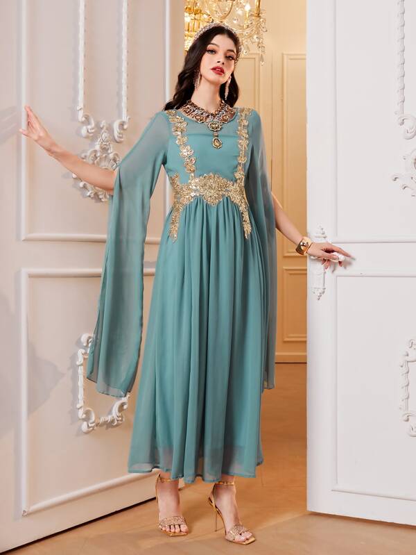 Al Najma Floral Embroidery Appliques Split Sleeve Dress