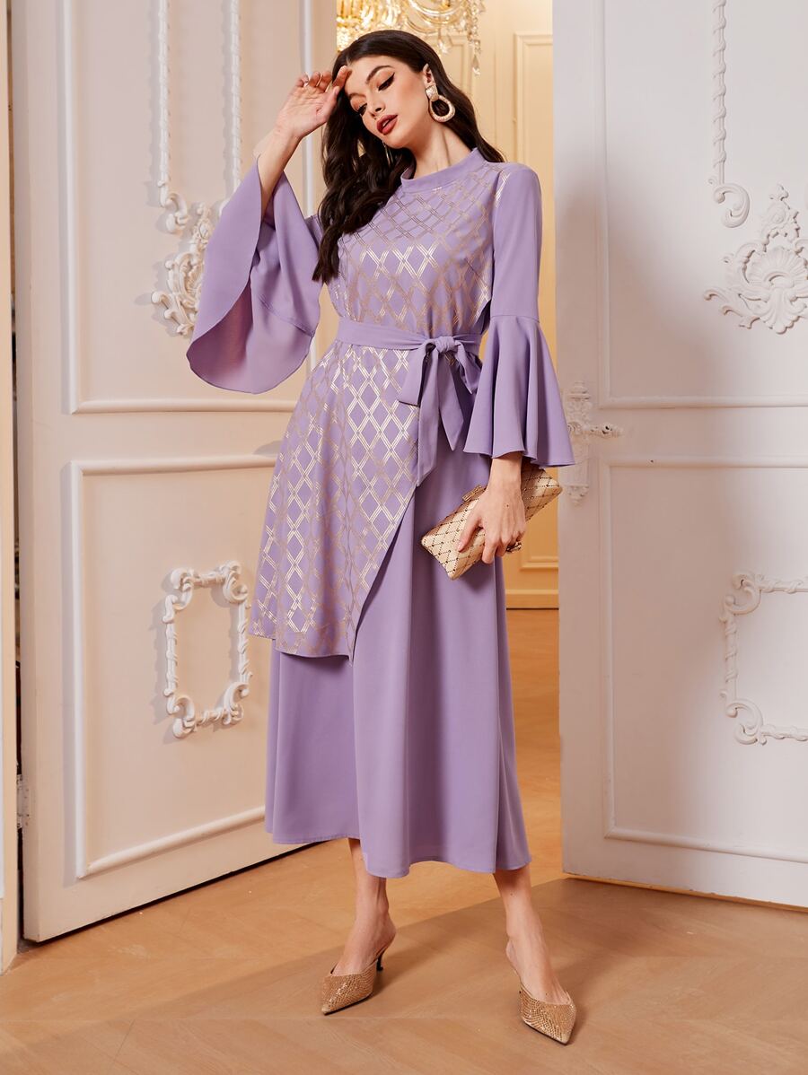 Al Najma Váy Ả Rập Thắt lưng Nút Hình học Thanh lịch - Màu Lilac Tím - Xem 1