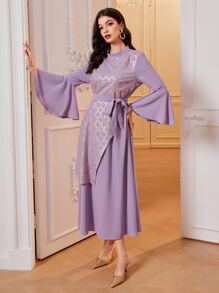 Al Najma Váy Ả Rập Thắt lưng Nút Hình học Thanh lịch - Màu Lilac Tím - Xem 3