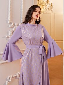 Al Najma Váy Ả Rập Thắt lưng Nút Hình học Thanh lịch - Màu Lilac Tím - Xem 5