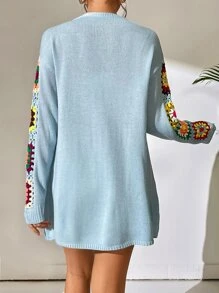 SHEIN WYWH Floral Pattern Drop Shoulder Duster Cardigan - Blue - View 2