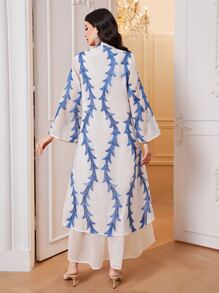 Al Najma 植物图案喇叭袖荷叶边下摆连衣裙，端庄