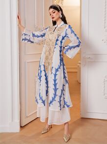 Al Najma 植物图案喇叭袖荷叶边下摆连衣裙，端庄