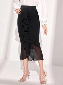 Modelyn High Waist Ruffle Trim Skirt - Black - View 4